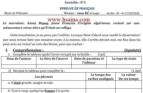 devoir francais 3eme 3ème Français