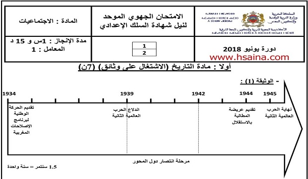 الامتحان الجهوي للإجتماعيات للسنة الثالثة إعدادي جهة الشرق 2018 مع التصحيح