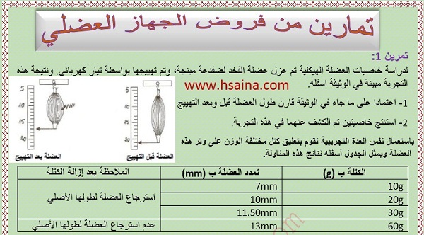 تمارين من فروض الجهاز العضلي للسنة الثالثة إعدادي الدورة الثانية مع التصحيح
