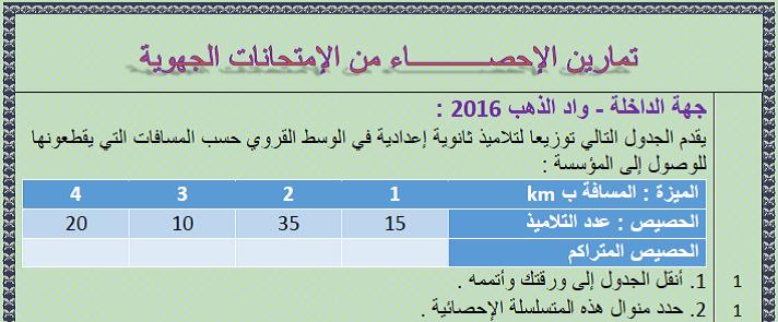 تمارين الرياضيات مع التصحيح للإحصاء(statistics) من الإمتحانات الجهوية