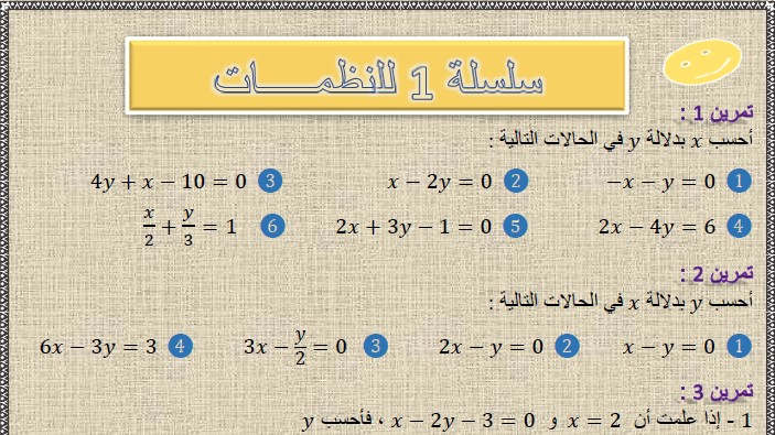 تمارين وحلول السلسلة 1 للنظمات(system of two equations) في مادة الرياضيات لتلاميذ السنة الثالثة إعدادي الدورة 2