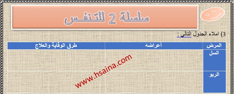 سلسلة 2 للتنفس عند الإنسان للسنة الثالثة إعدادي