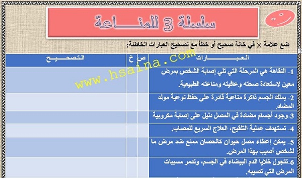 سلسلة 3 للمناعة مع التصحيح مادة علوم الحياة والأرض الثالثة إعدادي الدورة الثانية